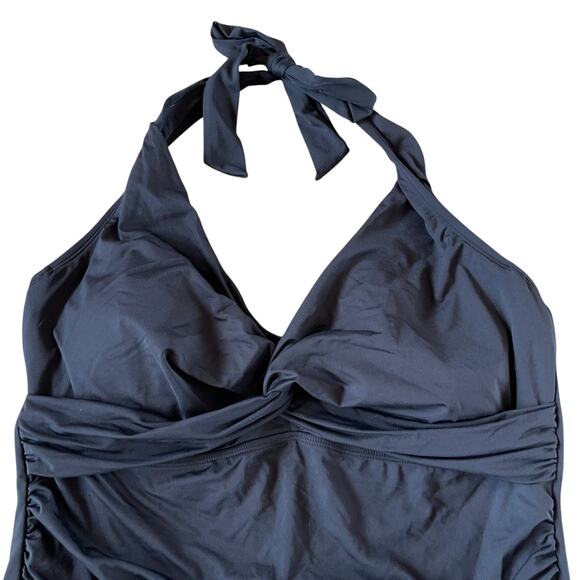Liz Claiborne One Piece Swimsuit Tummy Panel Underwire Black Halter - Picture 2 of 7